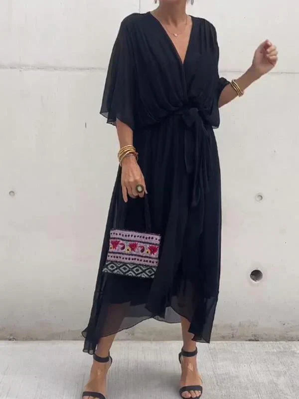 Monica™ - Abito Elegante in Chiffon e Seta con Sbalorditivo Scollo a V