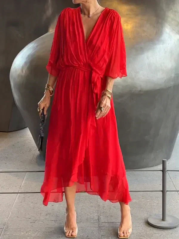 Monica™ - Abito Elegante in Chiffon e Seta con Sbalorditivo Scollo a V