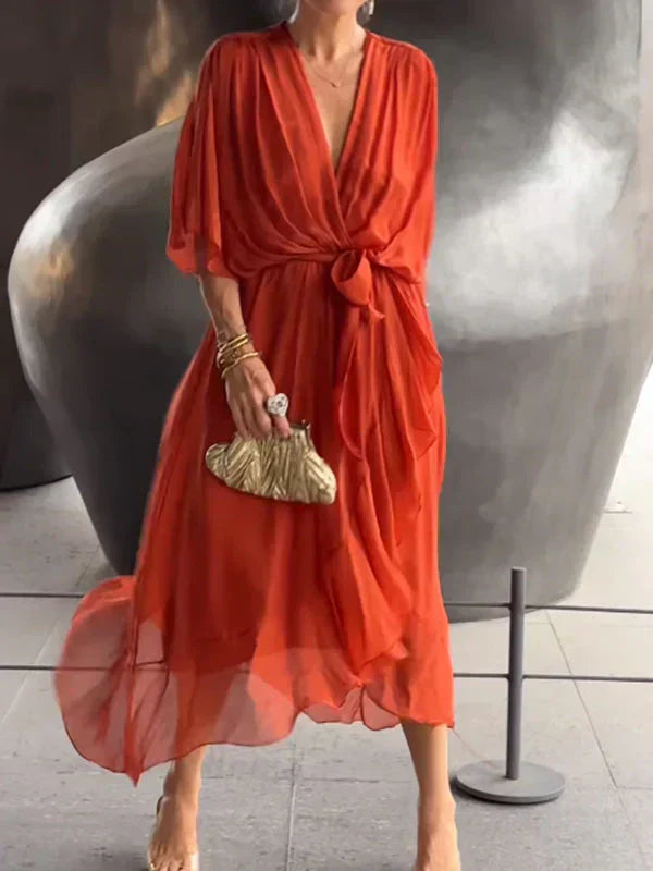 Monica™ - Abito Elegante in Chiffon e Seta con Sbalorditivo Scollo a V