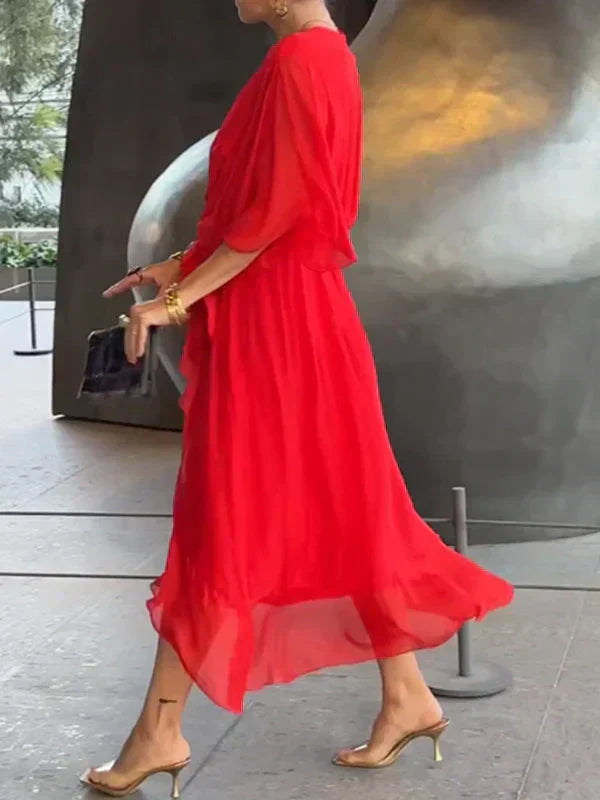 Monica™ - Abito Elegante in Chiffon e Seta con Sbalorditivo Scollo a V