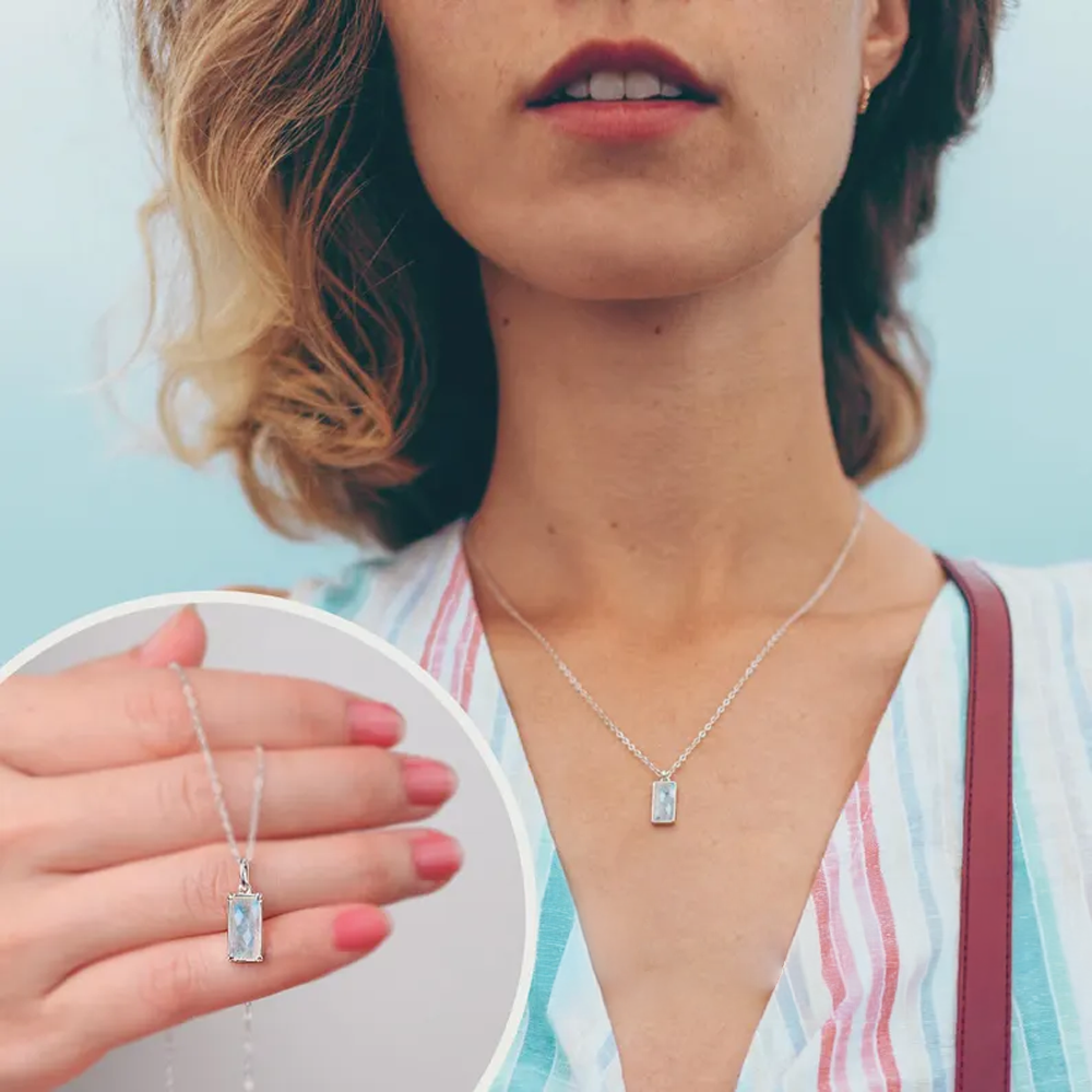 Collana Pietra di Luna Rettangolare in Argento Sterling 925 - A mia Moglie