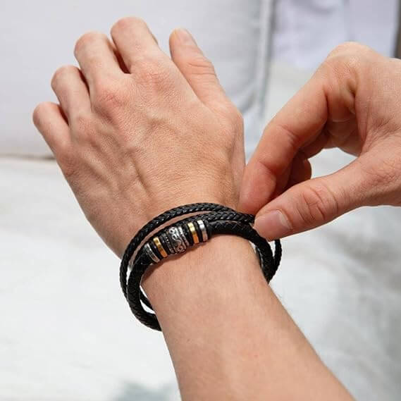 Bracciale Pelle Intrecciata A mio Figlio - Sei il mio Orgoglio.