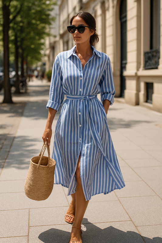 Renata™ - Vestito a righe con colletto