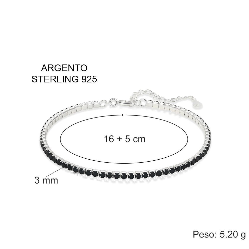 Bracciale Tennis Nero in Argento Sterling 925 - All'Uomo della Mia Vita
