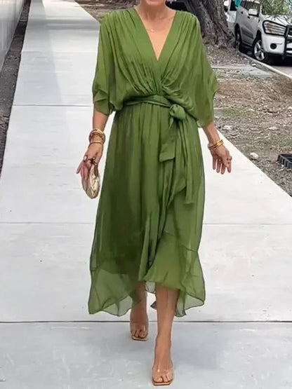 Monica™ - Abito Elegante in Chiffon e Seta con Sbalorditivo Scollo a V