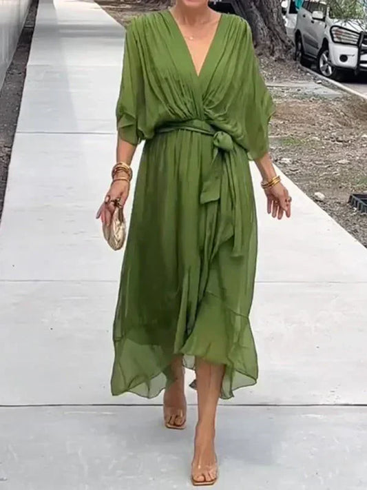Monica™ - Abito Elegante in Chiffon e Seta con Sbalorditivo Scollo a V