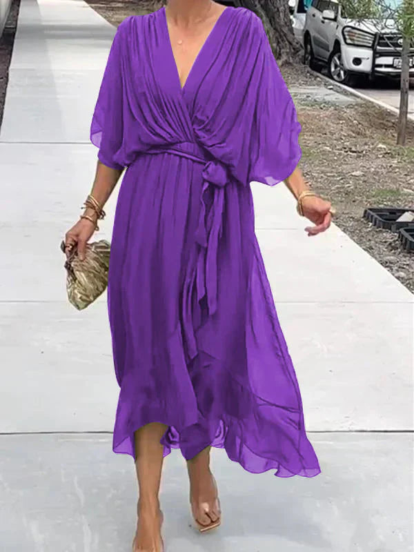 Monica™ - Abito Elegante in Chiffon e Seta con Sbalorditivo Scollo a V