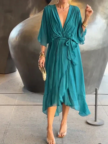 Monica™ - Abito Elegante in Chiffon e Seta con Sbalorditivo Scollo a V
