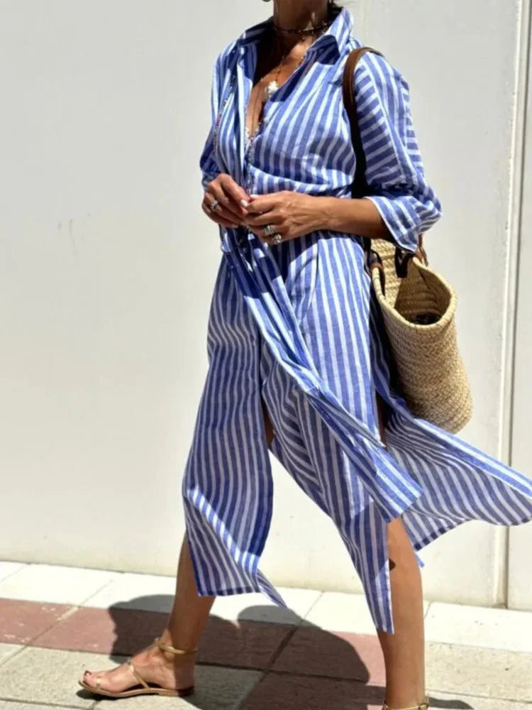 Renata™ - Vestito a righe con colletto